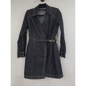 NWOT SIZE 8 Boston Proper Grommet Belted Denim Dress Dark Wrap Rinse Gold Glam